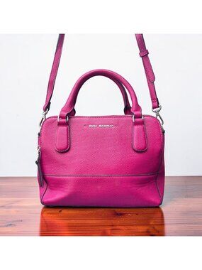 Dana Buchman Fuchsia Pebbled Leather Satchel Bag Adjustable Strap & Dual Handles